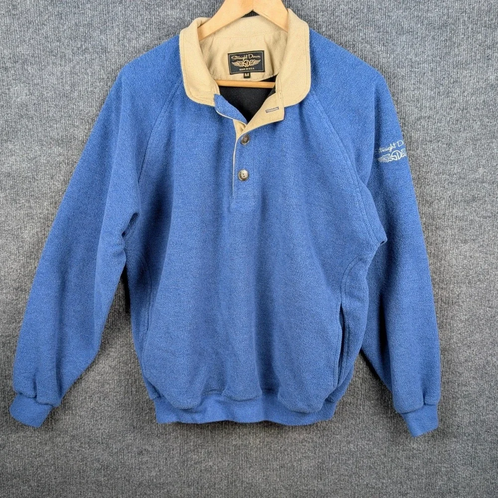 Straight Down Vintage Terrycloth Pullover Blue Made in USA Golf Mens Medium